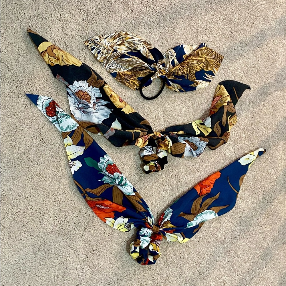 Bundle of 3 floral scrunchies with bows